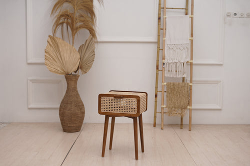 MALAYIN - RATTAN SIDE TABLE - WALNUT
