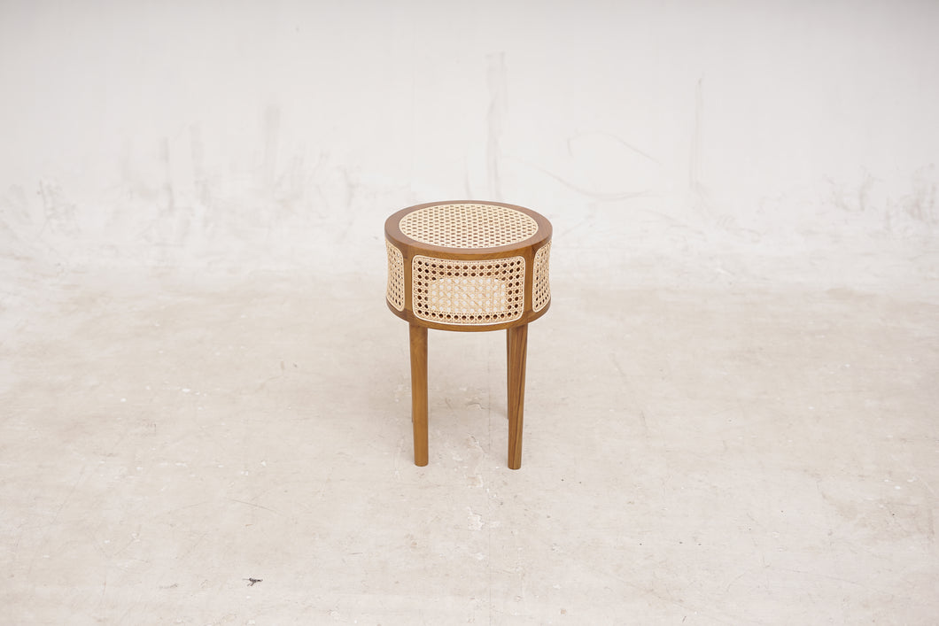 MALAYIN - ROUND RATTAN SIDE TABLE - WALNUT